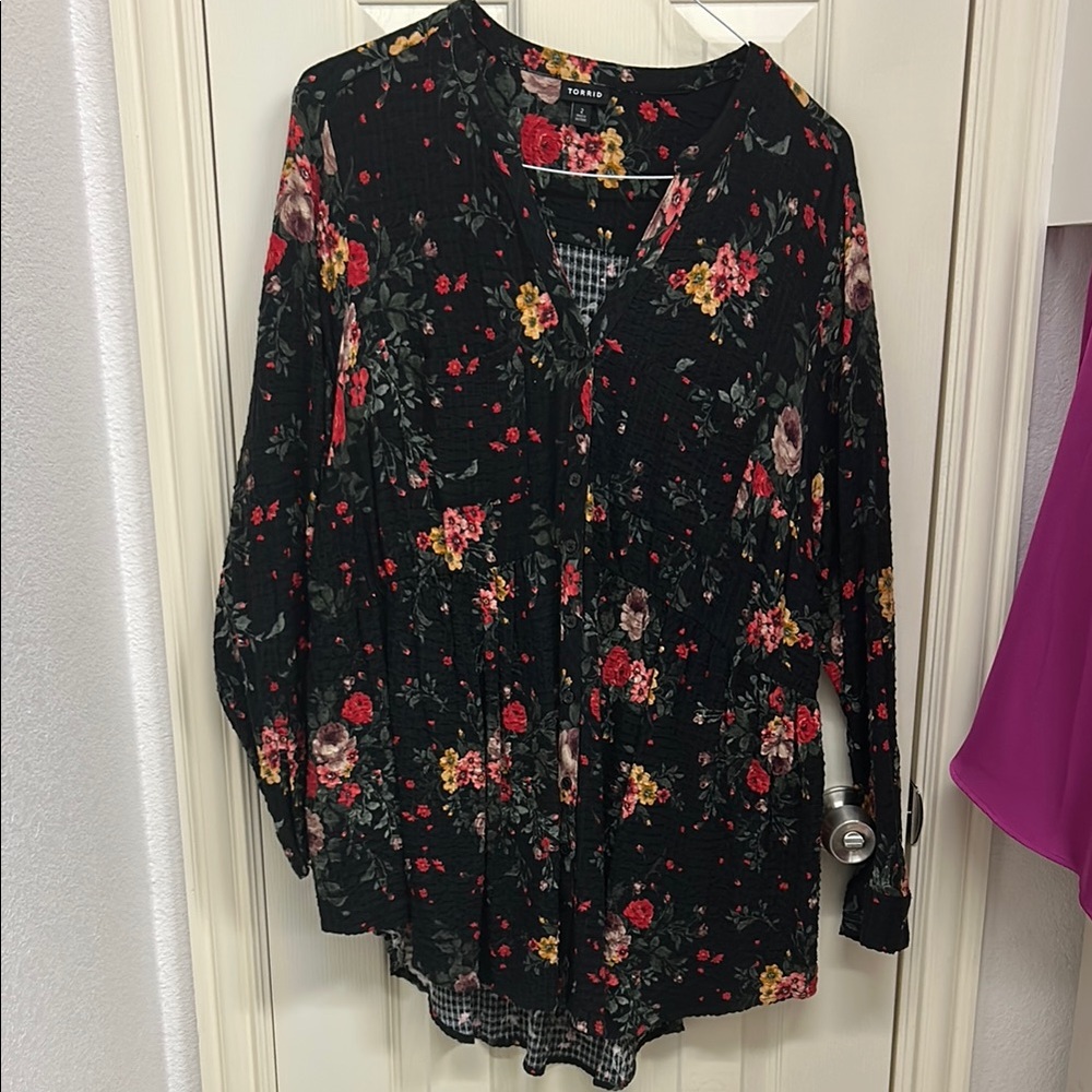 Torrid Black Floral Blouse